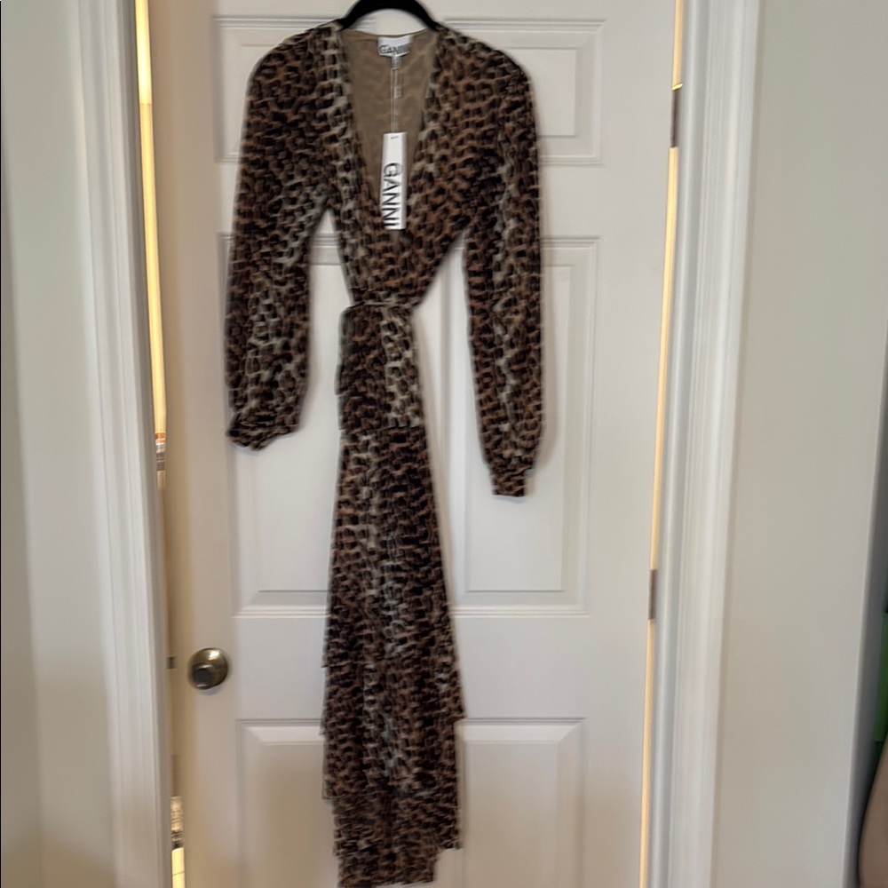 Ganni Leopard Print Wrap Dress